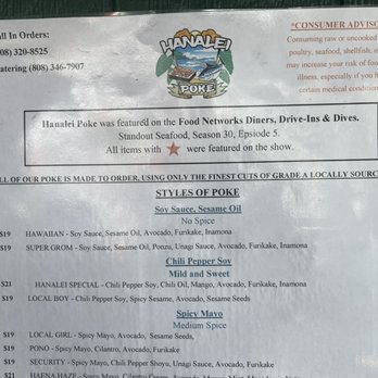 Hanalei Poke - menu - Food Trucks Near Me - Hanalei, Hawaii