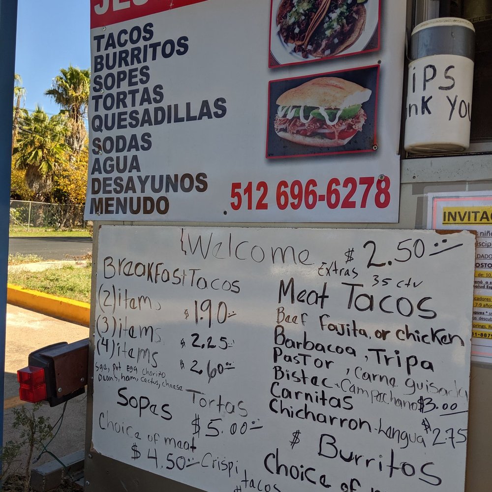 Jesse's tacos - a menu for a taco stand - Food Trucks Near Me - Austin, Texas Jesse's tacos - a menu for a taco stand - Food Trucks Near Me - Austin, Texas