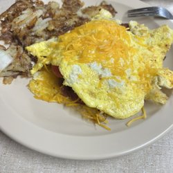 The Coffee Break - Trash Can Omelette with side of potatoes