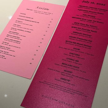 Hidden Omakase - Menu of the evening - Sushi Bars Near Me - Houston, Texas