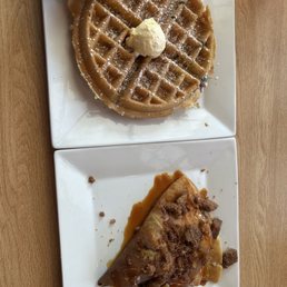 Blue berry waffle and apple pie crepe. Delish Blue berry waffle and apple pie crepe. Delish