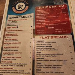 The Tavern at Patriots Glen - Menu as of Oct 2025