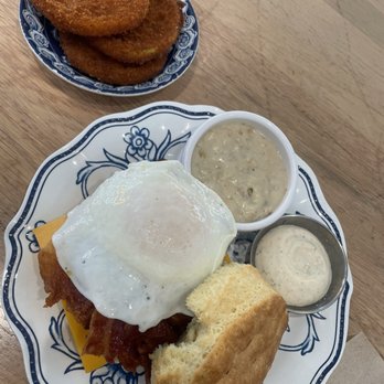 Biscuit Belly - St Matthews - Fried Green Tomatoes Basic Biscuit Small Side Gravy - Breakfast & Brunch Near Me - Louisville, Kentucky Biscuit Belly - St Matthews - Fried Green Tomatoes Basic Biscuit Small Side Gravy - Breakfast & Brunch Near Me - Louisville, Kentucky