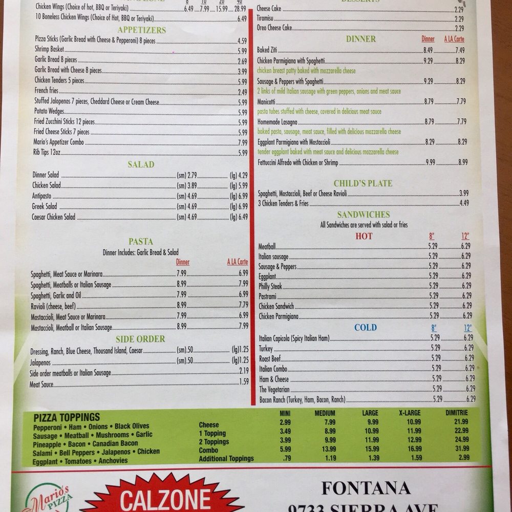 Mario's Pizza - Pizza Near Me - Fontana, California Mario's Pizza - Pizza Near Me - Fontana, California