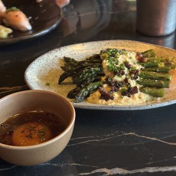 Shokunin - Grilled asparagus topped with pancetta - Japanese Near Me - Calgary, Alberta