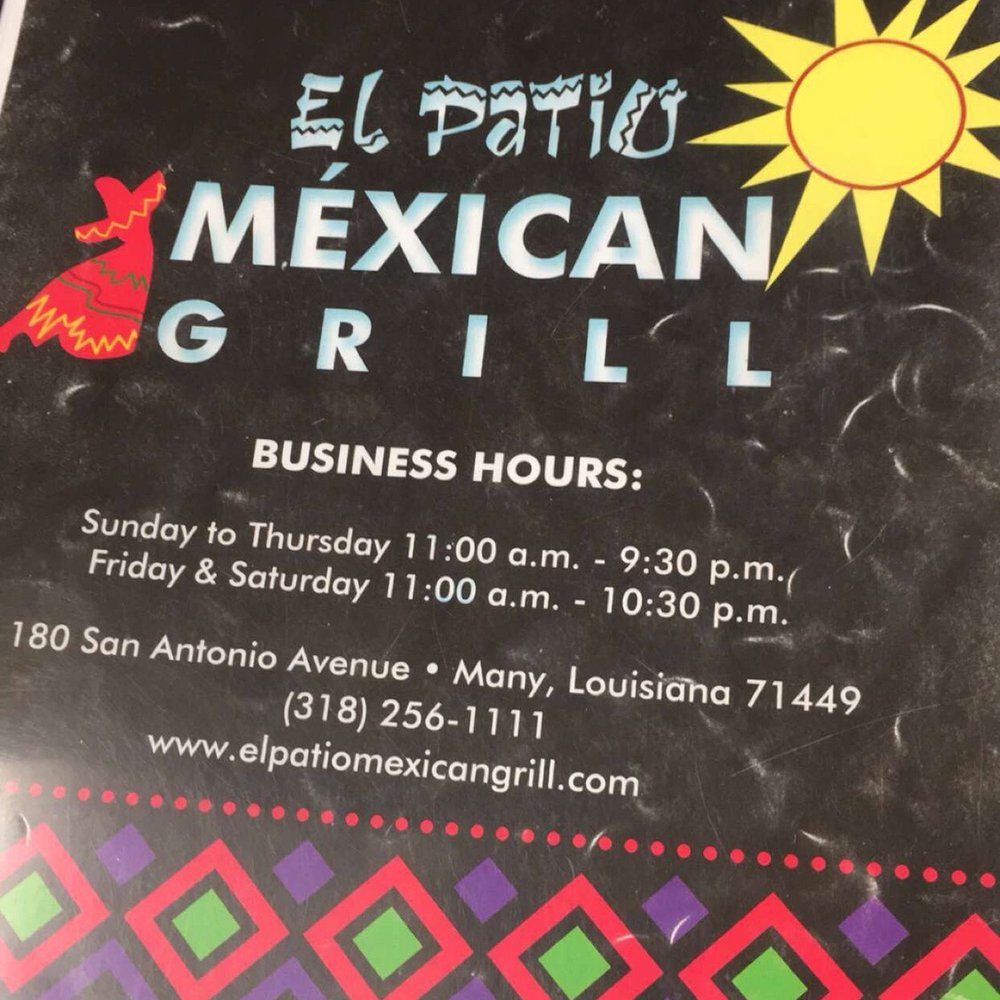 El Patio - a menu for a mexican grill - Mexican Near Me - Many, Louisiana El Patio - a menu for a mexican grill - Mexican Near Me - Many, Louisiana