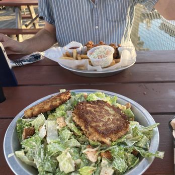 Schooner Landing - Crabcakes over Caesar salad! - Salad Near Me - Damariscotta, Maine