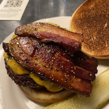 Au Cheval - Single Cheeseburger (comes with two patties) added Thick - Cut Peppered Bacon - Bars Near Me - Chicago, Illinois