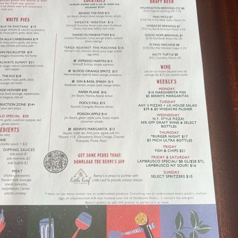Benny's Big Time Pizzeria - Menu Drinks - Pizza Near Me - Wilmington, North Carolina