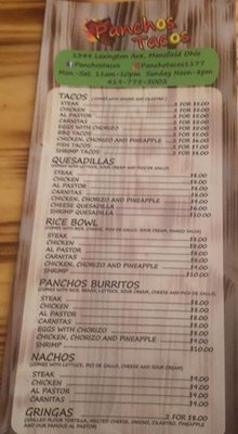 Menu photo 2 Panchos Tacos Mansfield, OH