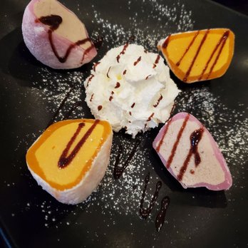 Sushi KA - Mango mochi icecream, strawberry mochi icecream with whipped cream and chocolate syrup - Sushi Bars Near Me - Wildomar, California Sushi KA - Mango mochi icecream, strawberry mochi icecream with whipped cream and chocolate syrup - Sushi Bars Near Me - Wildomar, California