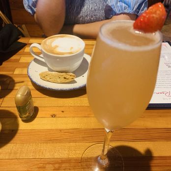 Mama's Cafe - My strawberry mimosa and my friend's mocha latte :) ! - American Near Me - San Antonio, Texas Mama's Cafe - My strawberry mimosa and my friend's mocha latte :) ! - American Near Me - San Antonio, Texas