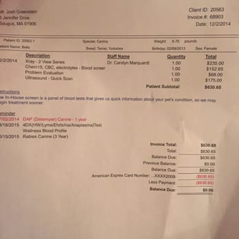 Melrose Animal Clinic - $630 to give the wrong diagnose my dog wasn't pregnant like they said. They did all those test without letting me know how much - Veterinarians Near Me - Melrose, Massachusetts Melrose Animal Clinic - $630 to give the wrong diagnose my dog wasn't pregnant like they said. They did all those test without letting me know how much - Veterinarians Near Me - Melrose, Massachusetts