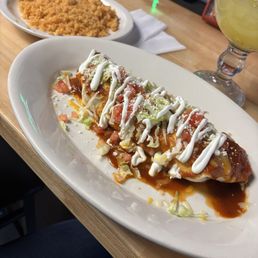 Macho Burrito with rice on the side
