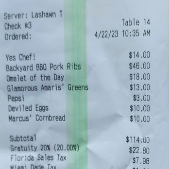 Red Rooster Overtown - Receipt - Cocktail Bars Near Me - Miami, Florida