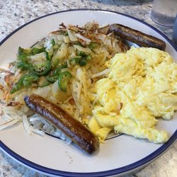 American Pancake House & Restaurants - We asked for onions and jalapeños to be added on the hash browns.  And sub turkey sausage.  Yum!!