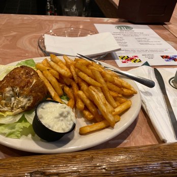 Peter's Pour House - Crab cake on lettuce and fries - American Near Me - Baltimore, Maryland Peter's Pour House - Crab cake on lettuce and fries - American Near Me - Baltimore, Maryland