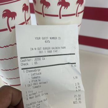 In-N-Out Burger - Drinks and reciept - Fast Food Near Me - Baldwin Park, California In-N-Out Burger - Drinks and reciept - Fast Food Near Me - Baldwin Park, California