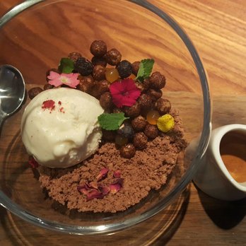 Vespr Coffeebar - The Affogato Terra - nutella/cocoa crisp "soil," passionfruit pearls, edible flowers, vanilla gelato, and side of espresso. SO cool! - Coffee & Tea Near Me - Orlando, Florida Vespr Coffeebar - The Affogato Terra - nutella/cocoa crisp "soil," passionfruit pearls, edible flowers, vanilla gelato, and side of espresso. SO cool! - Coffee & Tea Near Me - Orlando, Florida