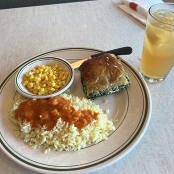 Red Olive - Spinach pie with rice pilaf and corn - Mediterranean Near Me - Northville, Michigan Red Olive - Spinach pie with rice pilaf and corn - Mediterranean Near Me - Northville, Michigan