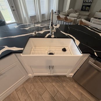 Texas Greatest Remodelers - New porcelain farmhouse sink and push button garbage disposal. - General Contractors Near Me - Houston, Texas Texas Greatest Remodelers - New porcelain farmhouse sink and push button garbage disposal. - General Contractors Near Me - Houston, Texas