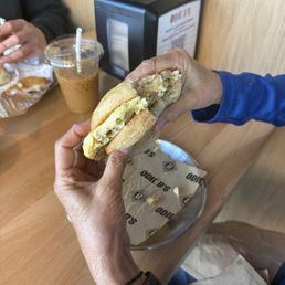 Omlet and hash browns sandwich.