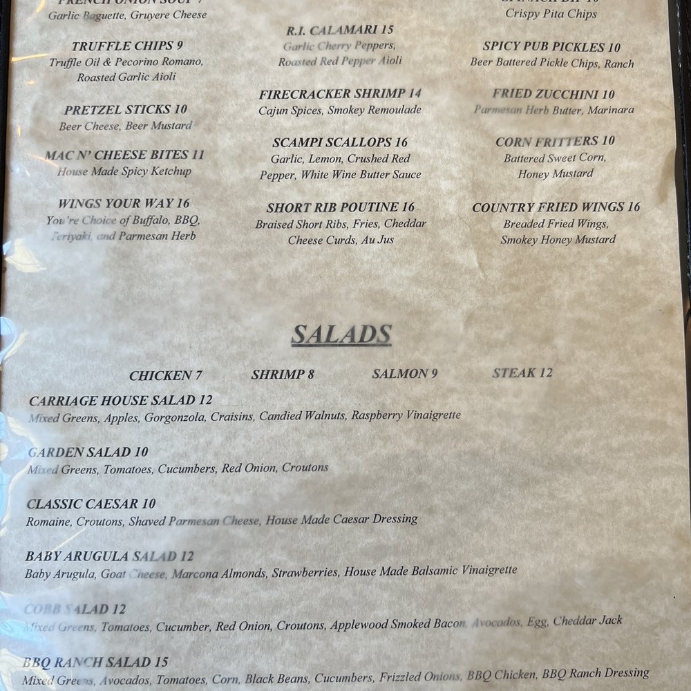 The Carriage House - Menu - New American Near Me - Patterson, New York The Carriage House - Menu - New American Near Me - Patterson, New York