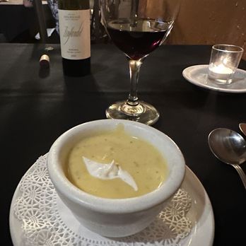 Antiquity Restaurant - Chilled peach and habanero soup with crème fraîche - Seafood Near Me - Albuquerque, New Mexico Antiquity Restaurant - Chilled peach and habanero soup with crème fraîche - Seafood Near Me - Albuquerque, New Mexico