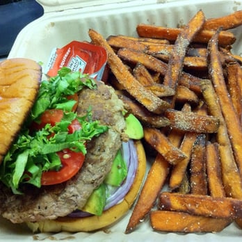 Al's Burger Shack - This is The Caroline a turkey burger with avocado. The fries in the photo are the small. - Burgers Near Me - Chapel Hill, North Carolina