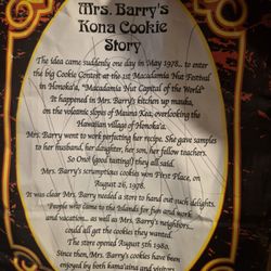 Mrs. Barry's Kona Cookies - Back of bag with history
