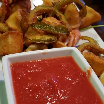 Pazza on Porter - A few, calamari parts, peppers calamari served w/ a bowl of very basic red sauce, I couldn't identify any garlic, salt, pepper? Be bold - Italian Near Me - Boston, Massachusetts Pazza on Porter - A few, calamari parts, peppers calamari served w/ a bowl of very basic red sauce, I couldn't identify any garlic, salt, pepper? Be bold - Italian Near Me - Boston, Massachusetts