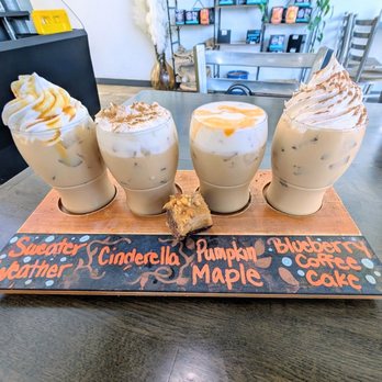 Wicked Voodoo Espresso - The Fall Coffee Flight Collection. Served in cute small glasses. - Coffee & Tea Near Me - San Antonio, Texas Wicked Voodoo Espresso - The Fall Coffee Flight Collection. Served in cute small glasses. - Coffee & Tea Near Me - San Antonio, Texas