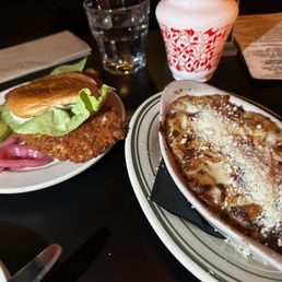 Pork cutlet sandwich and cacio e pepe Mac n cheese