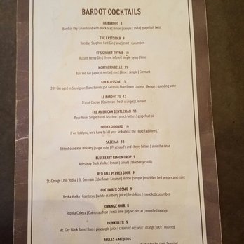 Bardot - Drink menu - New American Near Me - Claremont, California