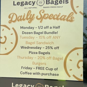 Legacy Bagels - S  Daily specials - Bagels Near Me - Prosper, Texas