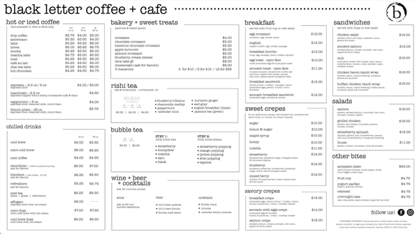 Menu photo 4 Black Letter Coffee Cafe Naples, FL