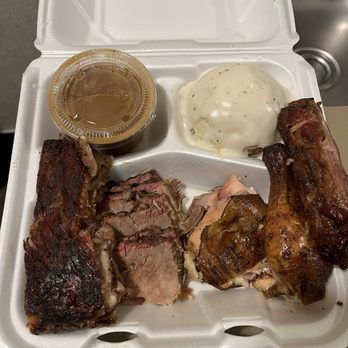 Outlaw's Barbeque - 3 Meats & 2 Veggies Plate via Door Dash - Chicken, Ribs, Brisket, Mashed Potatoes n Gravy, and Beans. Utensils would've been nice !!! - Barbeque Near Me - Grand Prairie, Texas Outlaw's Barbeque - 3 Meats & 2 Veggies Plate via Door Dash - Chicken, Ribs, Brisket, Mashed Potatoes n Gravy, and Beans. Utensils would've been nice !!! - Barbeque Near Me - Grand Prairie, Texas