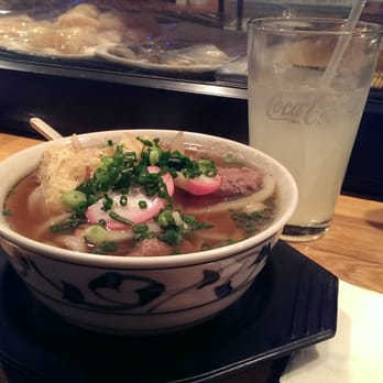 Sushi In Joy - Beef udon with lemonade at the bar - Sushi Bars Near Me - Bellevue, Washington