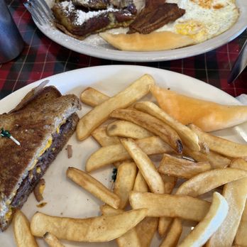 Nibs Restaurant - French toast, eggs, bacon, patty melt, French fries, and melon, wow!! - American Near Me - Oakland, California Nibs Restaurant - French toast, eggs, bacon, patty melt, French fries, and melon, wow!! - American Near Me - Oakland, California
