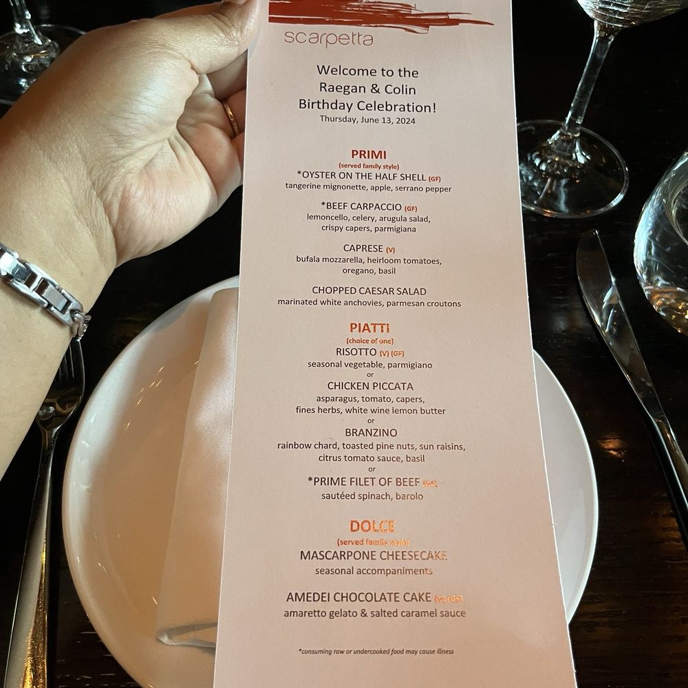 Scarpetta - Customer Menu for our event - Italian Near Me - Las Vegas, Nevada Scarpetta - Customer Menu for our event - Italian Near Me - Las Vegas, Nevada