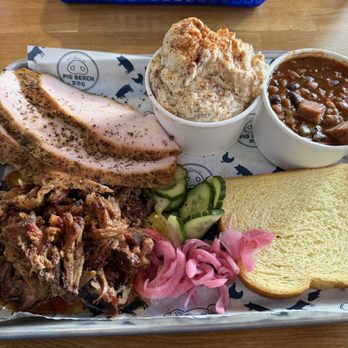 Pig Beach -West Palm Beach - BBQ Platter with turkey breast, pork shoulder, baked beans, and potato salad - Barbeque Near Me - West Palm Beach, Florida Pig Beach -West Palm Beach - BBQ Platter with turkey breast, pork shoulder, baked beans, and potato salad - Barbeque Near Me - West Palm Beach, Florida