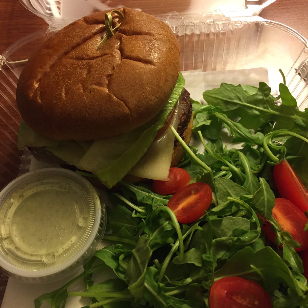 The Bistro - Bistro burger with arugula salad and green goddess dressing - Cafes Near Me - Chapel Hill, North Carolina The Bistro - Bistro burger with arugula salad and green goddess dressing - Cafes Near Me - Chapel Hill, North Carolina