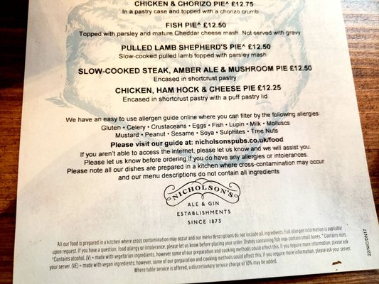 Menu photo 6 The Feathers London, XGL Menu photo 6 The Feathers London, XGL