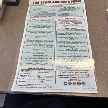 Sea Glass Cafe - Front menu 2023 - Cafes Near Me - New Bern, North Carolina