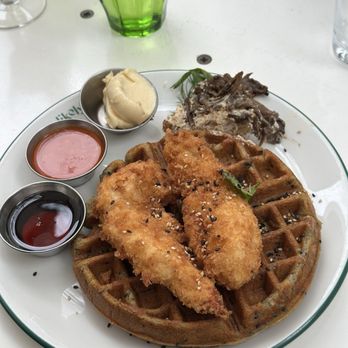Highly Likely - **Black Sesame Waffle + chicken - Breakfast & Brunch Near Me - Los Angeles, California