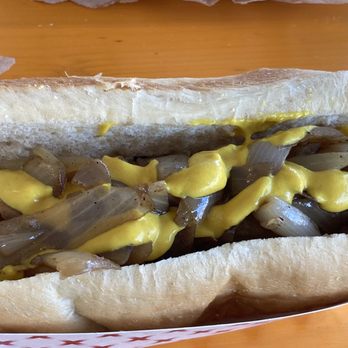 Mount Angel Oktoberfest - A bratwurst with onions and mustard - Festivals Near Me - Mount Angel, Oregon