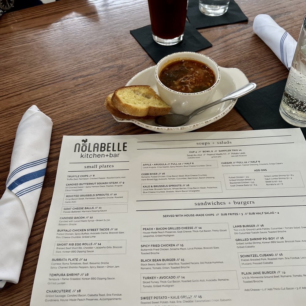 Lasagna soup, dark lager, and the menu Lasagna soup, dark lager, and the menu