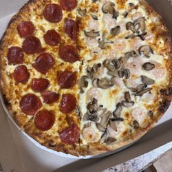 A B C Pizza & Restaurant - White 1/2 Pepperoni 1/2 mushrooms and shrimps