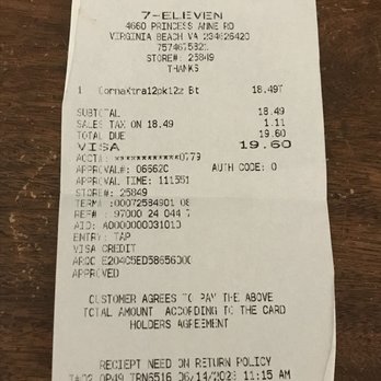 7-Eleven - the receipt for the restaurant - Convenience Stores Near Me - Virginia Beach, Virginia