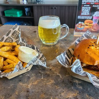 Burger 25 - Burger of the month, boardwalk fries, and an ice cold beer at Icarus Brewery, next door - Burgers Near Me - Brick Township, New Jersey